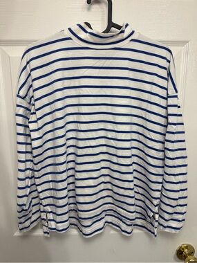 AYR Blue And White Striped Mock Neck Long Sleeve Top Size XS Breton French Girl